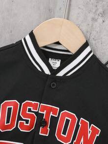 SHEIN 小男童字母圖案條紋飾邊襯衫