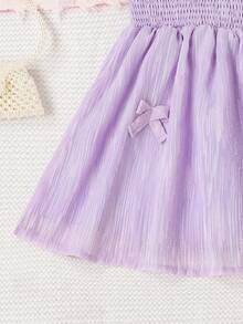 Young Girls Bow Front Ruffle Trim Shirred Dress - Mauve Purple - View 5