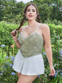 ROMWE Fairycore Plus Butterfly Print Cami Top - Mint Green - View 1