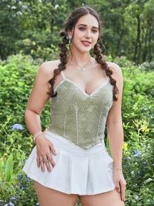 ROMWE Fairycore Plus Butterfly Print Cami Top - Mint Green - View 6