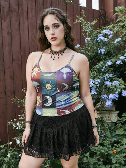 Hippie Plus Sun & Moon Print Cami Top