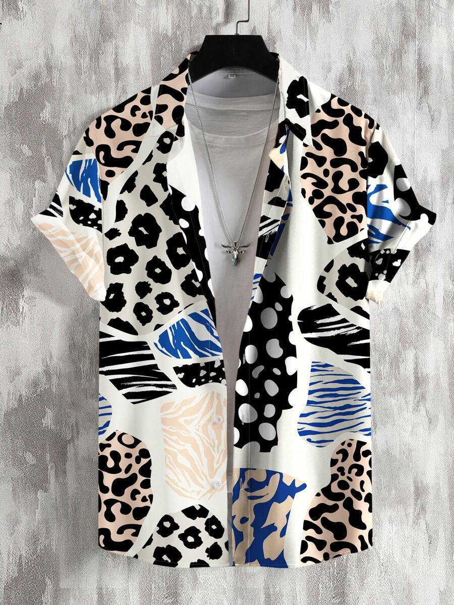 Manfinity RSRT Men Leopard Print Short Sleeve Button Up Graphic Vacation Beach Shirt - Multicolor - View 1