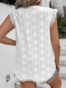 SHEIN Holidaya 大碼蕾絲拼接貝殼邊T恤 - 白色 - 查看 2