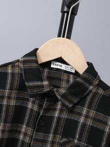 SHEIN Tween Boy Casual Checked Weave Shirt With Lapel Collar And Open Front - Multicolor - View 7