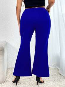 SHEIN Privé 大碼下擺開叉喇叭褲 - 寶藍色 - 查看 2