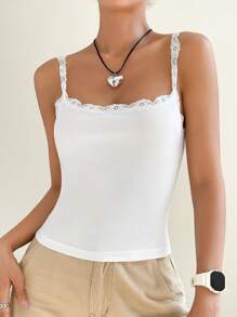 SHEIN MOD Contrast Lace Cami Top - White - View 3