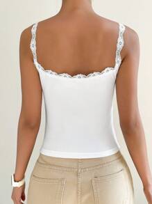 SHEIN MOD Contrast Lace Cami Top - White - View 2