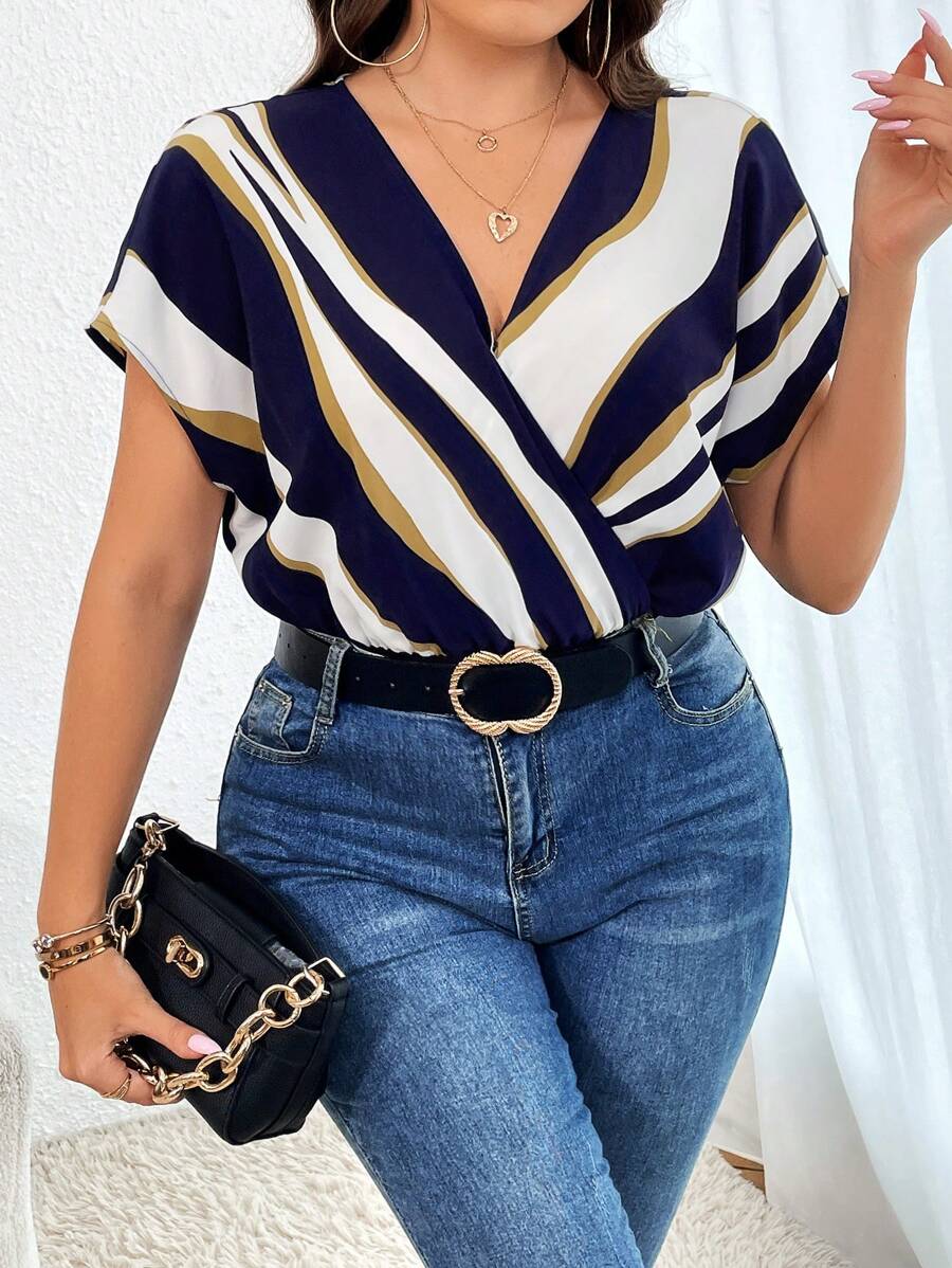 SHEIN Privé 夏季加大裹身条纹紧身衣