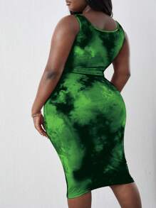 Maweii 大碼紮染背心上衣和前繫帶半身裙 - 綠色 - 查看 2