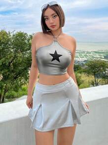 SHEIN ICON Áo khoác và áo lót dành cho xe tăng nữ Lộ Lưng Buộc lại Hình học Giải trí - Bạc - Xem 6