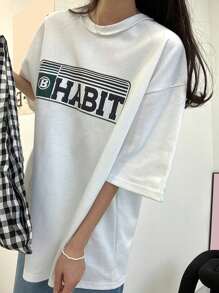 DAZY Camiseta de hombros caídos con estampado de letra - Blanco - Ver 2