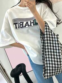 DAZY Camiseta de hombros caídos con estampado de letra - Blanco - Ver 7