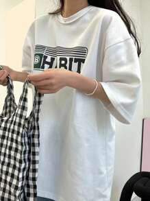 DAZY Camiseta de hombros caídos con estampado de letra - Blanco - Ver 8