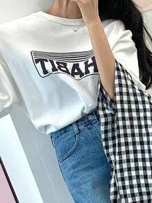 DAZY Camiseta de hombros caídos con estampado de letra - Blanco - Ver 9