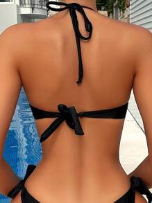 Swim Vcay 前打結吊脖提臀比基尼泳裝上衣 - 黑色 - 查看 2