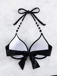 Swim Vcay 前打結吊脖提臀比基尼泳裝上衣 - 黑色 - 查看 3