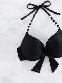 Swim Vcay 前打結吊脖提臀比基尼泳裝上衣 - 黑色 - 查看 5