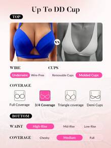SHEIN Swim Bañador bikini push up con abertura - azul real - Ver 3