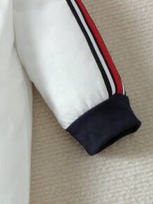 男嬰字母貼布拼接領條紋織帶側連身褲 - 白色 - 查看 4