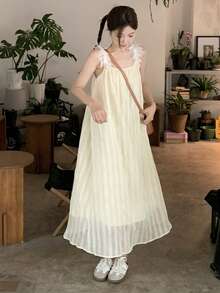 素色貼花細節洋裝 - 杏色 - 查看 3