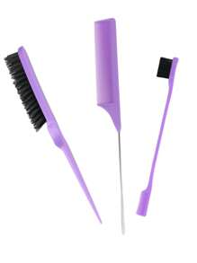 3 Pcs Slick Back Hair Brush Set Bristle Hair Brush Edge Control Brush Teasing Comb - Purple - View 1