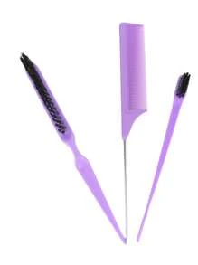 3 Pcs Slick Back Hair Brush Set Bristle Hair Brush Edge Control Brush Teasing Comb - Purple - View 2