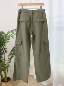 DAZY Flap Pocket Drawstring Detail Cargo Jeans - Army Green - View 7