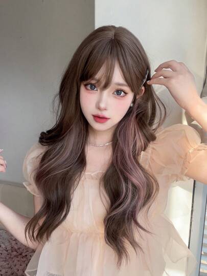 alicegarden 1 件合成耐热、长自然波浪假发、多色假发、24 英寸长、全机器编织日常自然逼真假发（不包括配件）