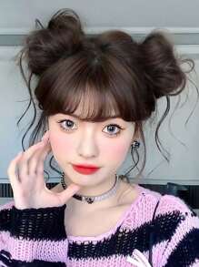 2入組短卷合成纖維頭髮髻 - 黑色 - 查看 1