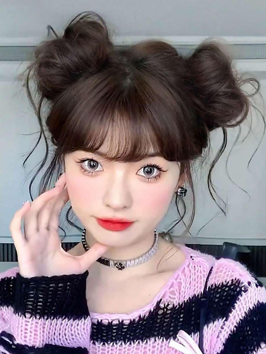 2入組短卷合成纖維頭髮髻 - 黑色 - 查看 1