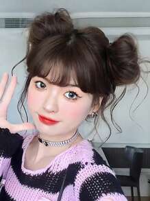 2入組短卷合成纖維頭髮髻 - 黑色 - 查看 5