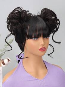 2入組短卷合成纖維頭髮髻 - 黑色 - 查看 7