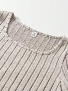 SHEIN Teen Girls Split Hem Ribbed Knit Dress - Apricot - View 3