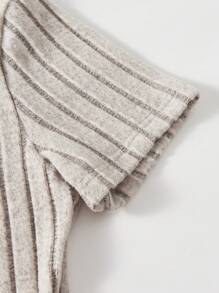 SHEIN Teen Girls Split Hem Ribbed Knit Dress - Apricot - View 4