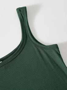 Teen Girls Solid Ribbed Knit Tank Dress - Army Green - View 3