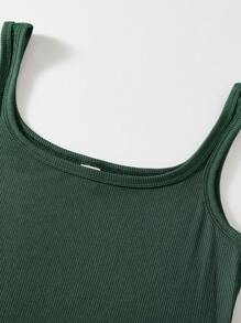 Teen Girls Solid Ribbed Knit Tank Dress - Army Green - View 4