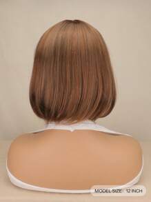 Short Straight Synthetic Wig With Bangs - Light Brown - View 3