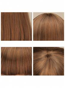 Short Straight Synthetic Wig With Bangs - Light Brown - View 5