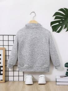 SHEIN 年輕男孩字母圖形半拉鍊運動衫 - 淺灰色 - 查看 2