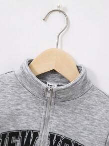 SHEIN 年輕男孩字母圖形半拉鍊運動衫 - 淺灰色 - 查看 5