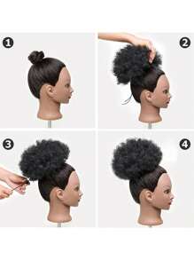 Tóc đuôi ngựa xoăn xoăn Afro 4 inch - 10 inch Tóc giả tổng hợp tóc búi ngắn, tóc giả búi cao cho bé gái, trẻ em, tóc búi tổng hợp cỡ nhỏ - màu đen - Xem 6