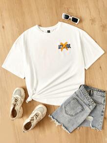 SHEIN EZwear Áo thun Plus size Lá thư Giải trí - trắng - Xem 1