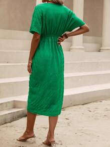 SHEIN Clasi 素色蝙蝠袖圍裹洋裝 - 綠色 - 查看 2