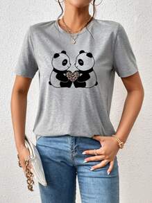 SHEIN Privé Áo thun nữ Hoạt hình Giải trí - Màu Xám nhạt - Xem 1