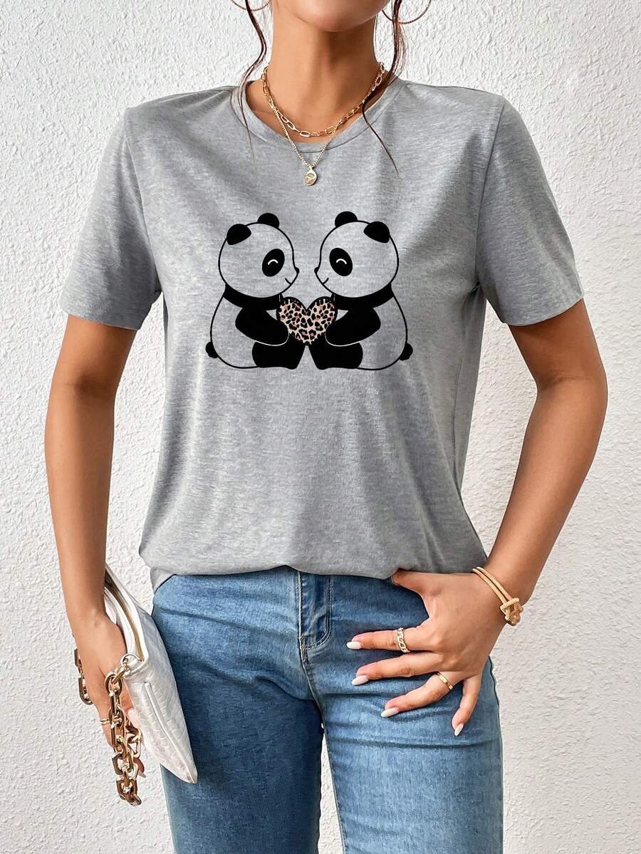 SHEIN Privé Áo thun nữ Hoạt hình Giải trí - Màu Xám nhạt - Xem 1