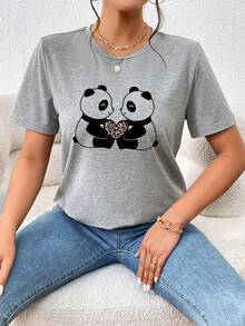 SHEIN Privé Áo thun nữ Hoạt hình Giải trí - Màu Xám nhạt - Xem 3