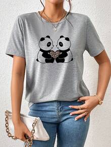 SHEIN Privé Áo thun nữ Hoạt hình Giải trí - Màu Xám nhạt - Xem 5