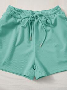 SHEIN EZwear Plus Solid Tank Top & Drawstring Waist Shorts - Mint Green - View 5