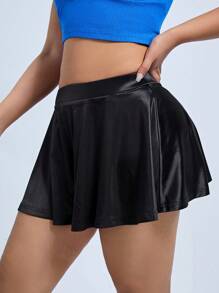 SHEIN ICON Plus Solid Satin Skort - Black - View 1