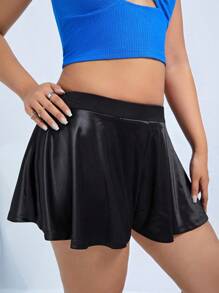 SHEIN ICON Plus Solid Satin Skort - Black - View 4